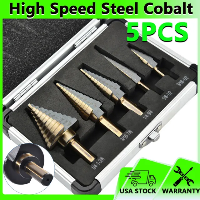 5X HSS High Speed Steel Cobalt Drill Bit Set Titanium Step Multiple Hole 50 Size