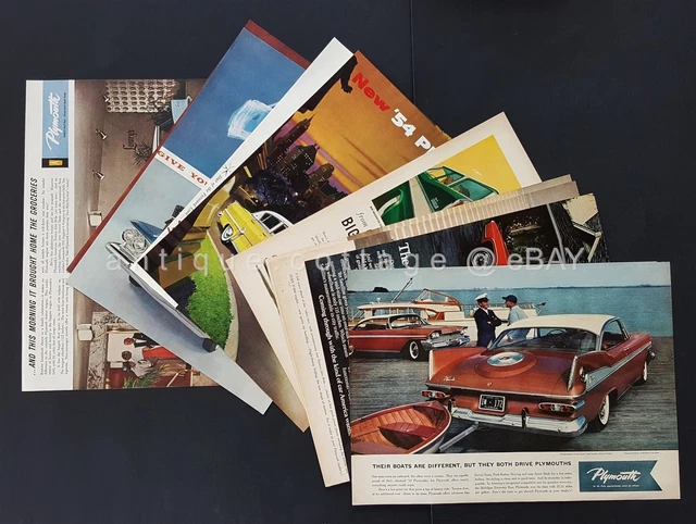 LOT 1954-72 vintage 10pc PLYMOUTH MAGAZINE ADS automobile car SUBURBAN SATALITE