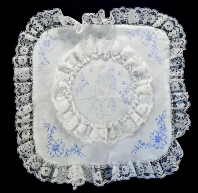 "Funda de almohada de encaje blanco de colección con estampado floral para bordado manos de oración de 14"