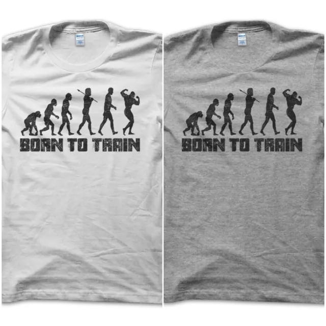 T-Shirt Maglietta Evolution Born To Train Bodybuilding Gold Pesi Iron Gym Uomo