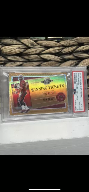 2020 Contenders Optic Winning Ticket Orange Prizm.  Tom Brady. 50/. Psa8
