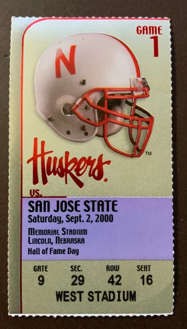 Nebraska Cornhuskers 9/2/2000 ORIGINAL college football ticket vs San Jose State