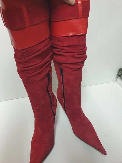 MAYIS Bottes Daim Plissé Rouge Talons Aiguille Bouts Pointus T 39 TTBE
