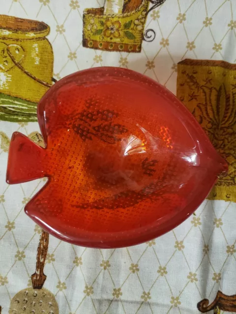 Vintage Red Glass Fish Ashtray/ Small Bowl Controlled Bubbles