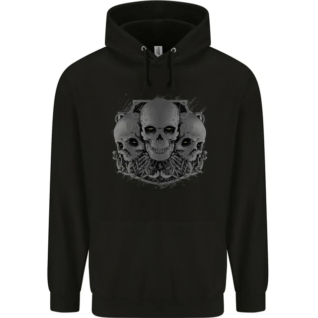 Gothic Skulls Biker Motorcycle Motorbike Mens 80% Cotton Hoodie