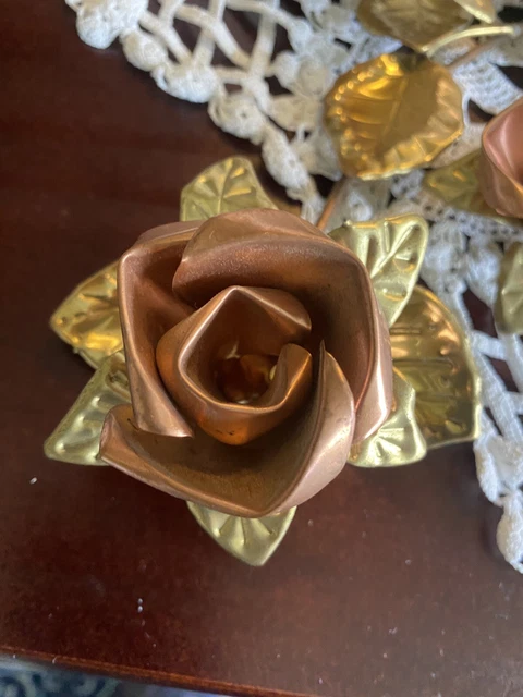 19 inch brass and copper roses wall hanging PAIR Vintage