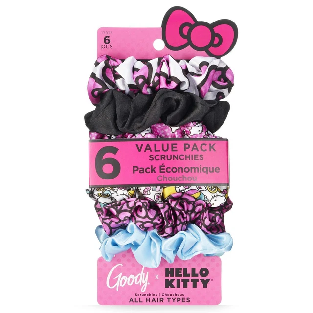 Hello Kitty Ouchless Scrunchie - 6 Count, Assorted Colors - Hair Accessories