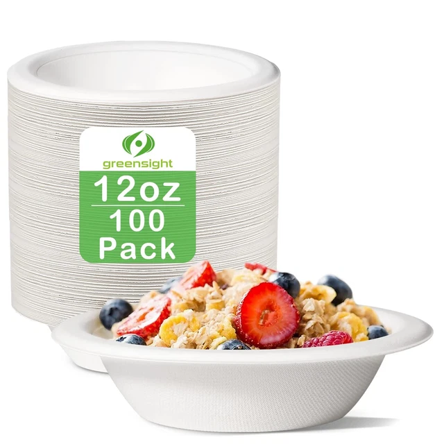 12oz Paper Bowls Heavy-Duty, 100 Pack Disposable Bowls for Hot Soup,Biodegradab