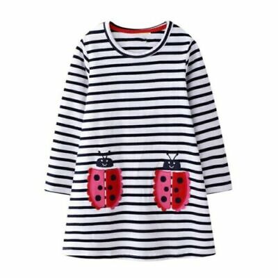 New Mini Boden Girls 9 - 10 Year Blue Stripe Ladybird Applique Pockets Tunic Top