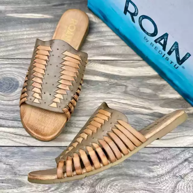 NIB Roan Bed Stu Chastity 8.5 39 Leather Huarache Slide Flat Sandals Almond Oats