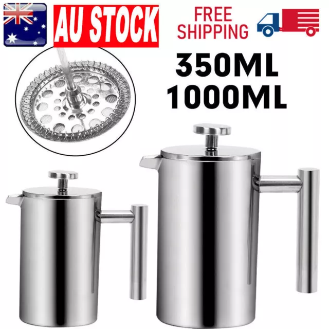 350ml 1000ml French Press Coffee Maker Tea Pot Plunger Stainless Double Wall NEW