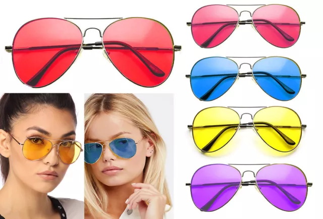 Unisex Retro 80's Coloured Lens Aviators Style Shades Fancy Dress Glasses