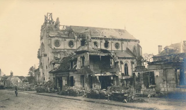 War WW1 14-18 - Ribécourt Church Ruined Houses Oise Photo Card - GV169