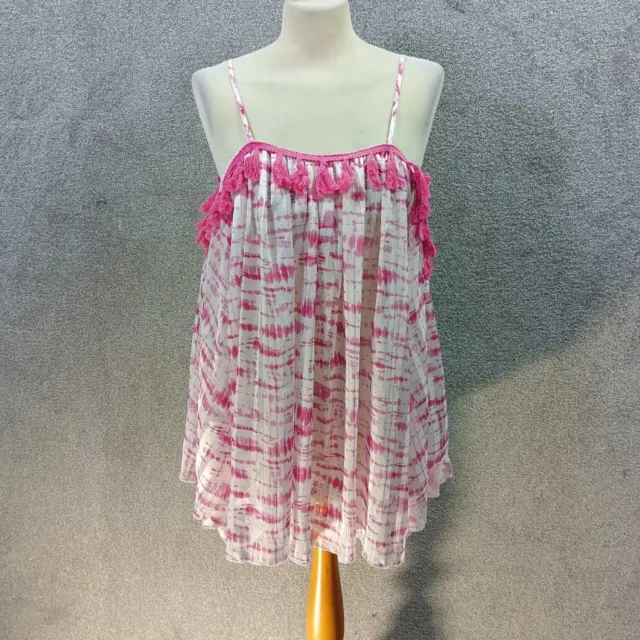 Missguided Pink Tassle Dress Top Tie Dye Oversized Shoulder Sleeve Bnwt Uk 10