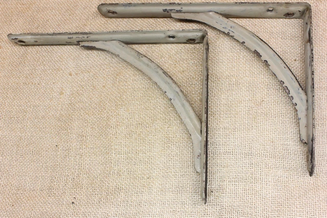 2 Old Shelf Supports Brackets 6 X 8” Rustic Industrial Vintage Gray Paint 2