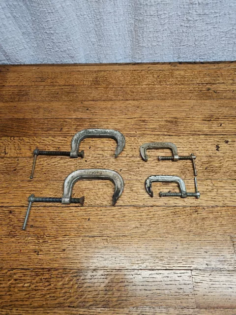 Lot of 4 Vintage C-CLAMPS 2 -ADJUSTABLE 1430-3", 1420-2" BRINK&COTTON 2"