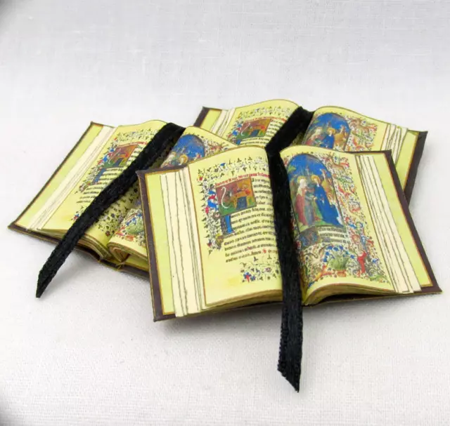 Open Book MEDIEVAL ILLUMINATED BOOK OF HOURS Miniature Book Dollhouse 1:12 Scale