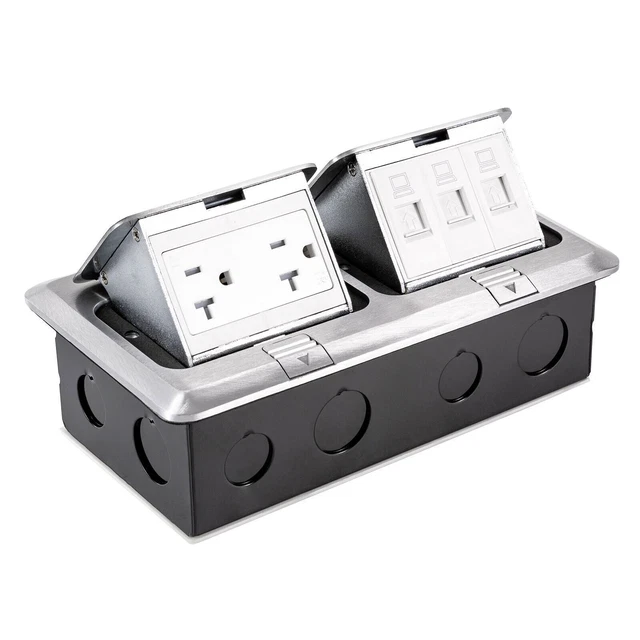 POP UP FLOOR Outlet Box Multiple Sockets with 20Amp Outlet 3 x LAN , 2 ...