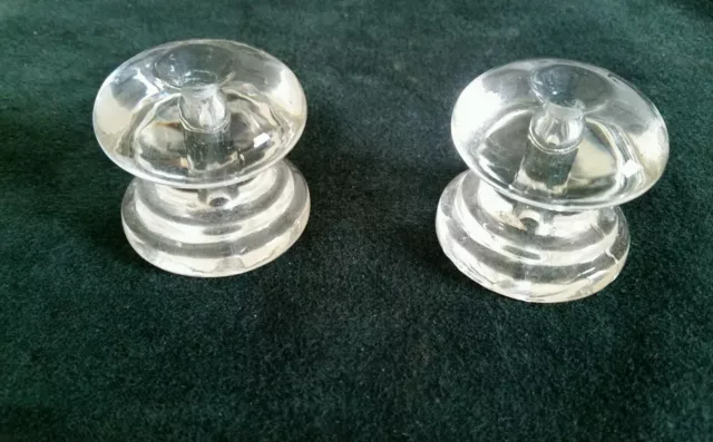 Pair of big heavy glass cabinet knobs  drawer pulls 1 3/4 wide  1 1/2 in. tall D