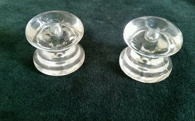 Pair of big heavy glass cabinet knobs  drawer pulls 1 3/4 wide  1 1/2 in. tall X