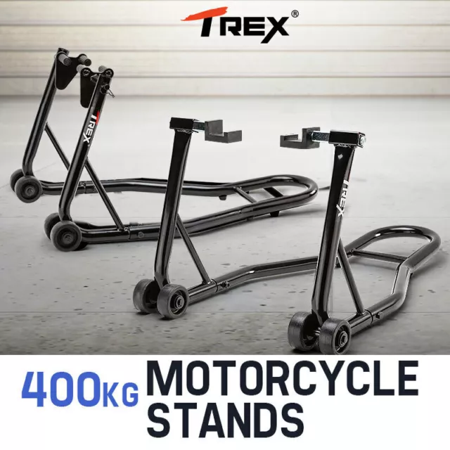 T-REX Motorcycle Stands Front & Rear Heavy-Duty Motorbike Lift Paddock Steel