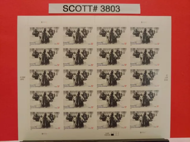 SCOTT # 3803-KOREAN War Veterans Memorial-Pane Of (20) 37 Cents Stamps ...