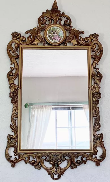 Vintage Victorian Cameo French Country Hollywood Regency Wall Mirror 34”