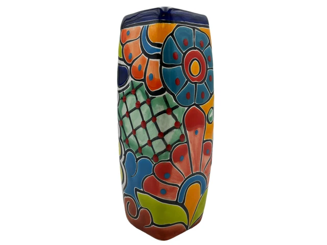Talavera Square Vase Handmade Home Decor Mexican Pottery Indoor Outdoor 9.25"