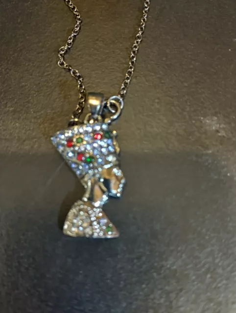 Iced Out Hip-hop Egyptian Nefertiti  Mini  Size Pendant  Cz  Stones Necklace