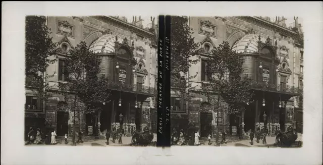 France, Paris, Théâtre de la Porte Saint Martin, vintage print, ca.1900, stéréo