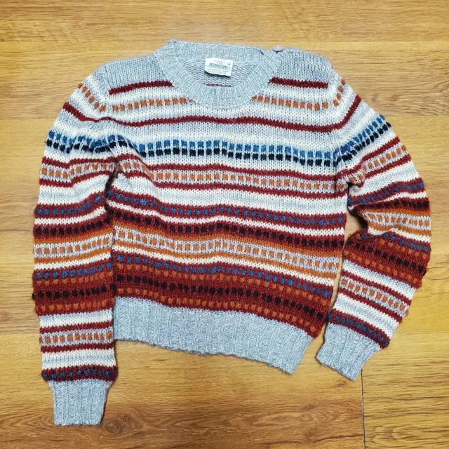 Vintage Fair Isle Knit Cardigan Sweater Pullover Big Kids Medium Button Shoulder