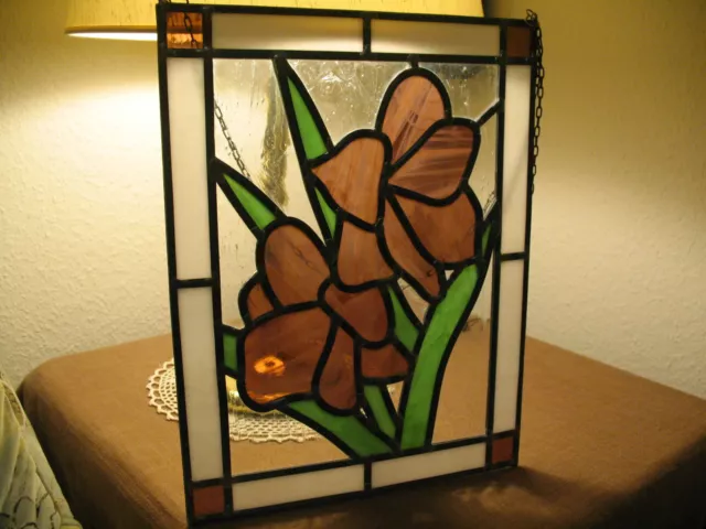 Fensterbild Bleiverglasung Blei Bild Glas Blume Pflanze Orchidee SELTEN ALT