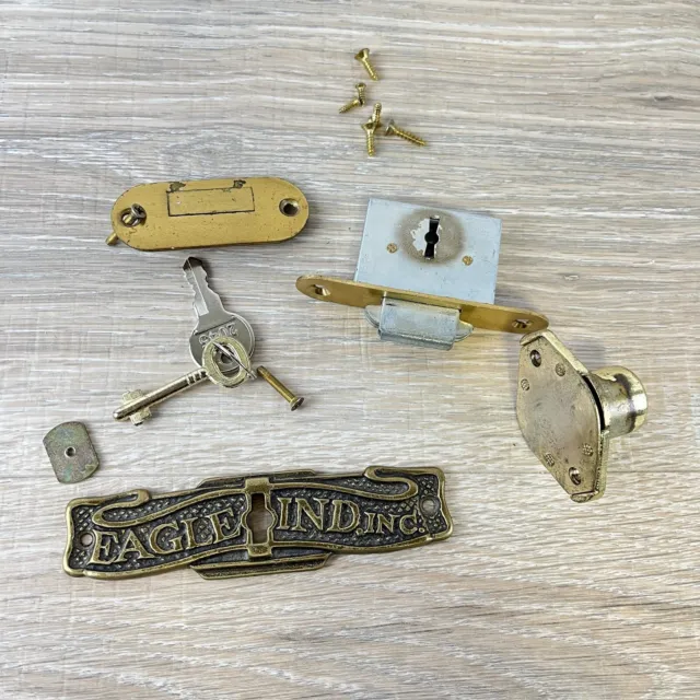 Eagle Ind. Inc Brass Roll Top Desk Lock Mechanism, Keyhole Cover & Keys Roll Top