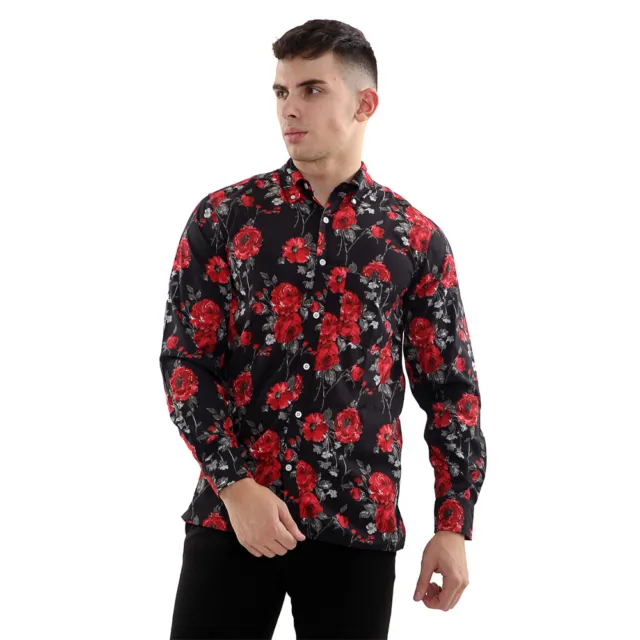 Mens Floral Rose Shirt Long Sleeve Button Down Top Printed Design M-XXL SALE