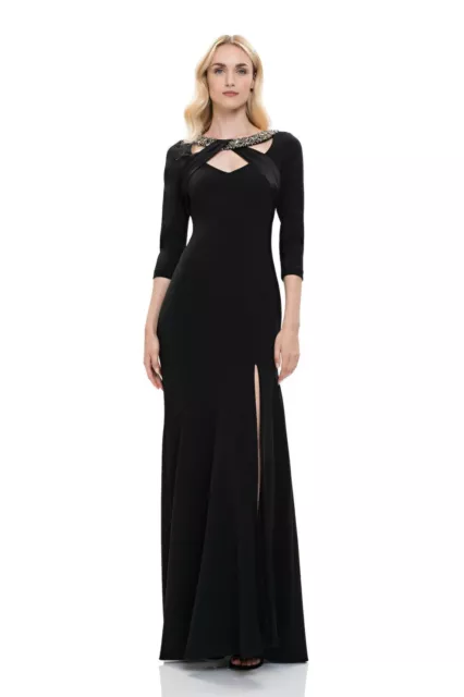 Theia 883890 Black 3/4 Sleeve V-Neck Dress Slit Size 2 4 8 NWT Retail $995