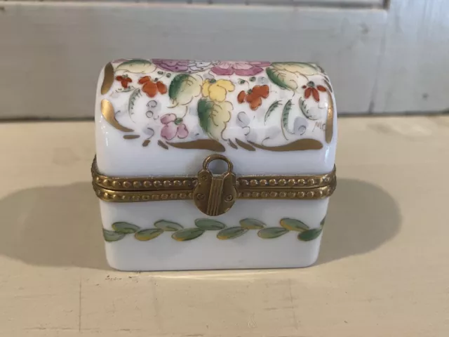 LIMOGES FRANCE Floral Chest/Trunk Hinged Trinket Box Hand-painted Peint Main