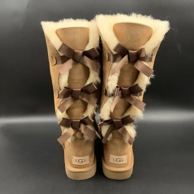 NEW UGG Bailey Bow Tall Triple Boots Chestnut Suede Wool Womens US 8 EU 39 UK 6