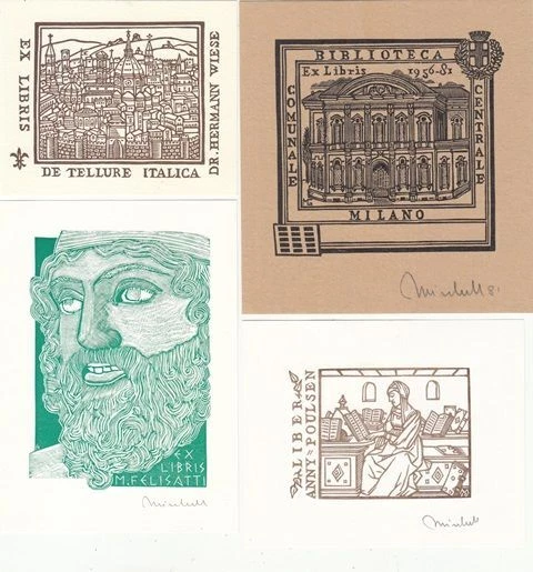 8 Exlibris Bookplate Hochdrucke Giuseppe Mirabella 1948 Konvolut Lot Felisatti