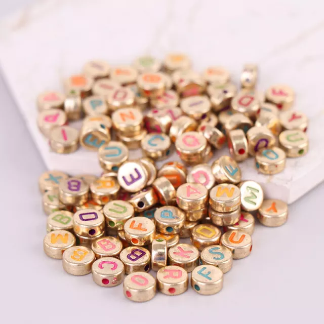 100pcs Acrylic Beads Round 4x7mm Bronze Letters Bead Loose Spacer Be#km 2