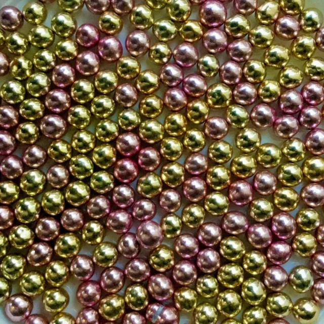 Metallic Gold & Pink Shiny Crispy Pearls Balls 6Mm - Cake Decorations