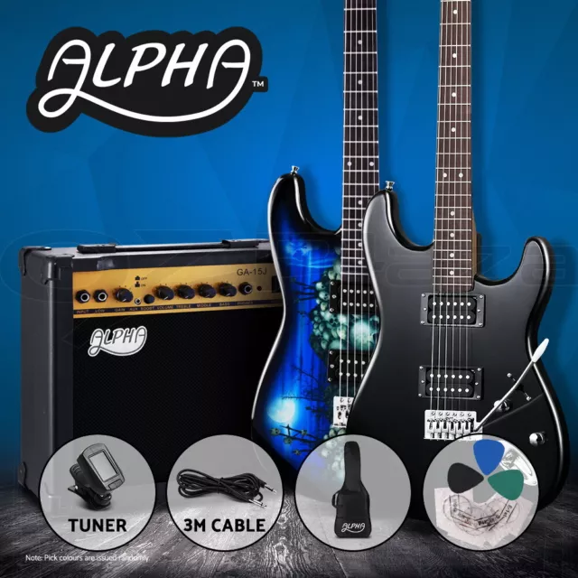 Alpha Electric Guitar Music String Instrument Rock Amplifier Tuner Carry Bag Set