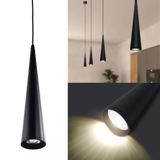 Moderno Lámpara LED Cilindro Aluminio Negro Largo Tubo de Techo Colgante Luces