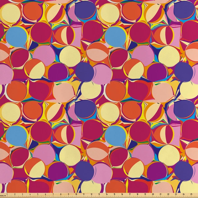Bunt Satin Stoff als Meterware Grunge Kreisformen