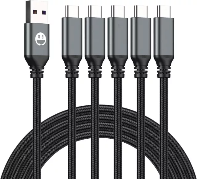 USB Type-C to A Cable 5pack 6ft Braided Fast Charging 3A Quick Charger Cord Grey