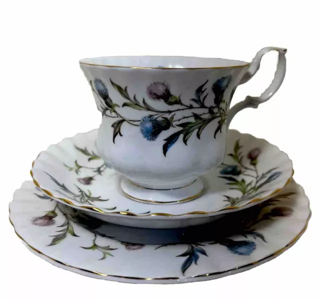 Vintage Royal Albert "Brigadoon" Bone China Tea Cup and Saucer Trio