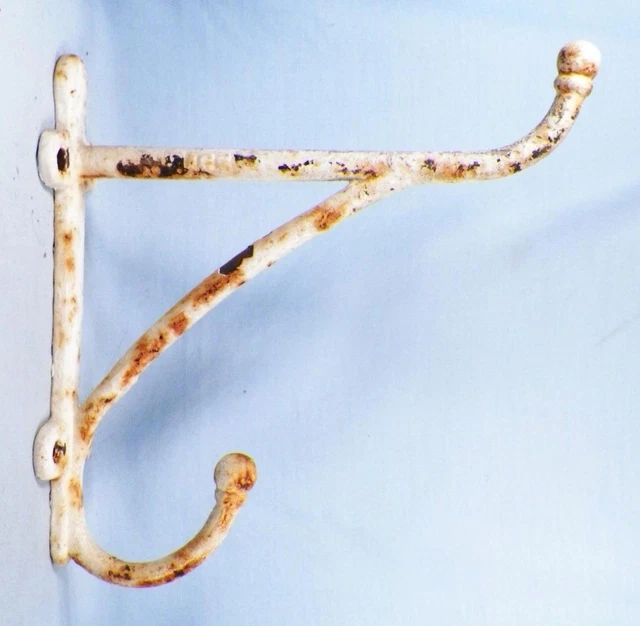 Antique Harness Hook Horse Tack Bracket Iron #4 Cream Paint Worn