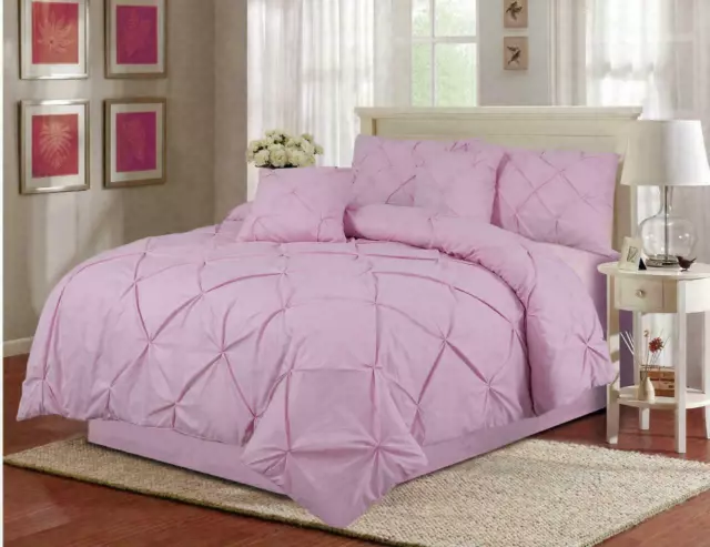 Pintuck Duvet Set Poly Cotton Quilt Cover Luxury Premium Range Bedding Pink