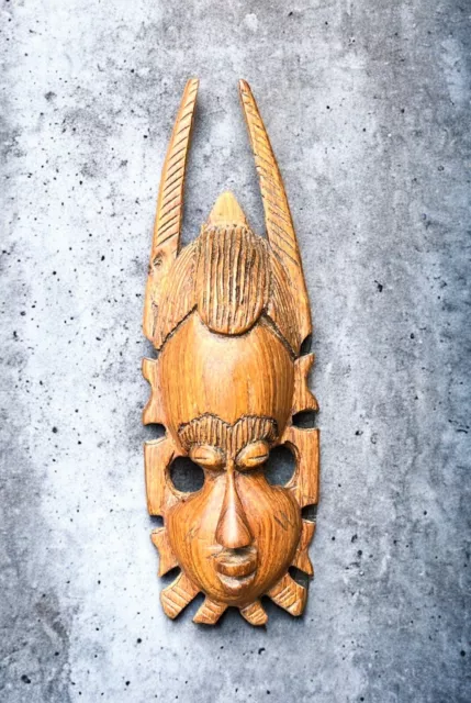 African Tribal Art Wall Hanging Wood Mask  Hand Carved Small Vintage VGC