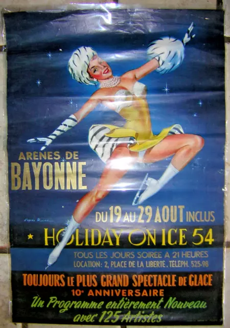 AFFICHE ANCIENNE HOLIDAY ON ICE PATIN GLACE BAYONNE cirque GRUSS 1954 authentiqu