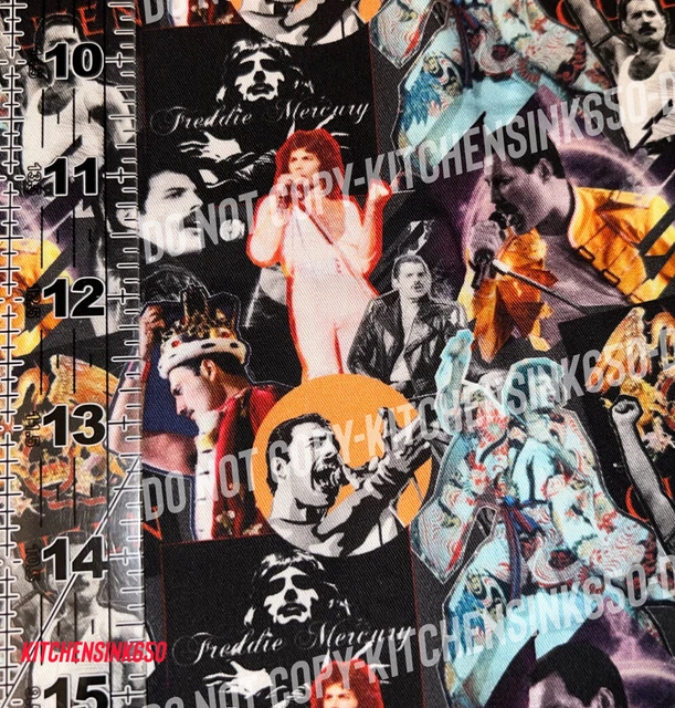 CUSTOM Queen -Freddie Mercury Collage 100% Cotton Fabric 1/4 Yard 9”x 56” RARE